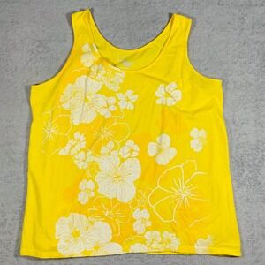 JMS Just My Size Tank Top Women 3X Yellow Floral Glitter Cotton Sleeveless